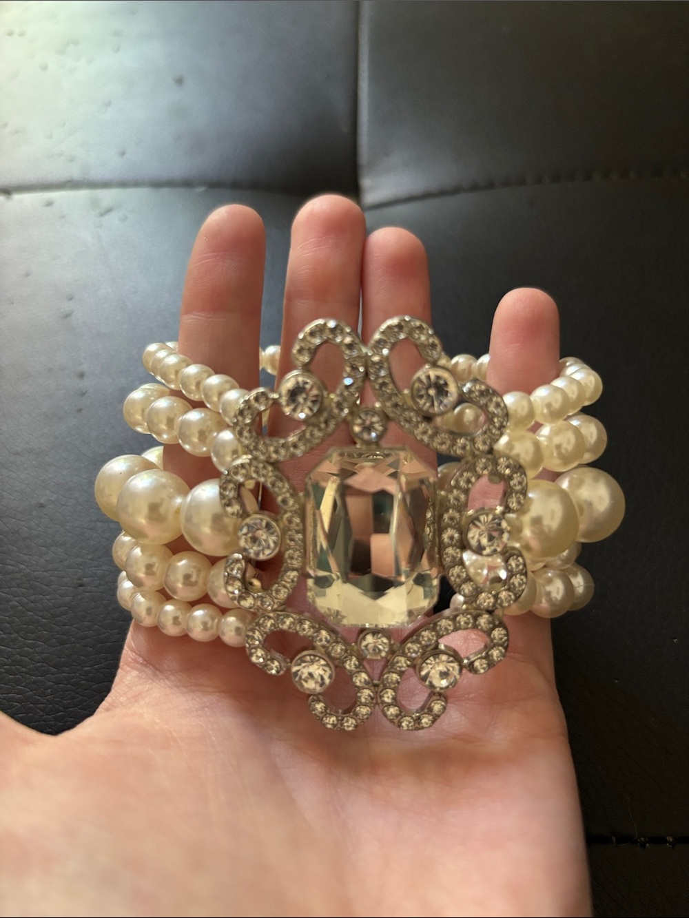 Pearl and Crystal Statement Bracelet - Ivory and Silver